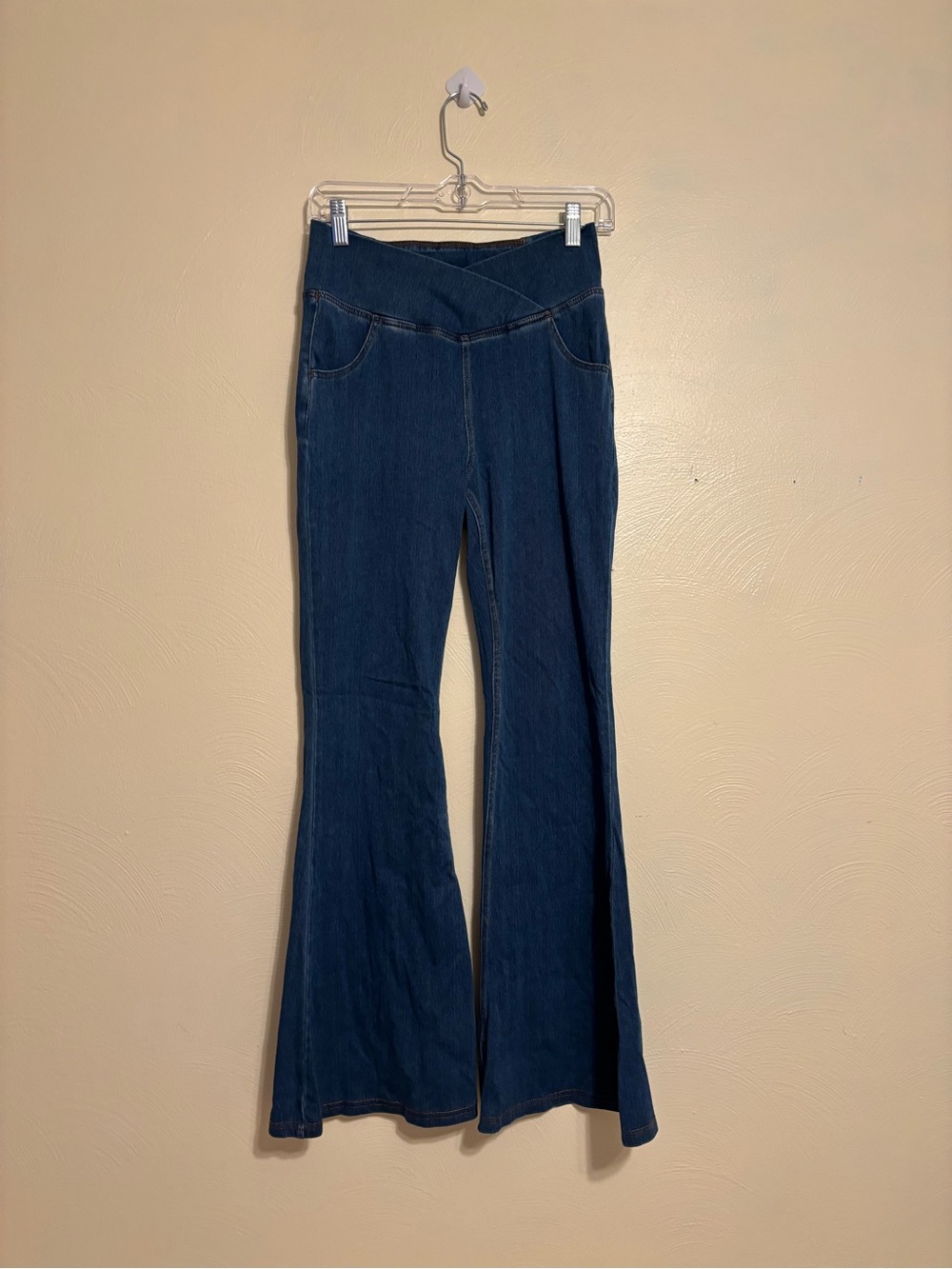 Halara Medium Crossover Waist Flare Denim Leggings Blue Pull On Jeans M Regular